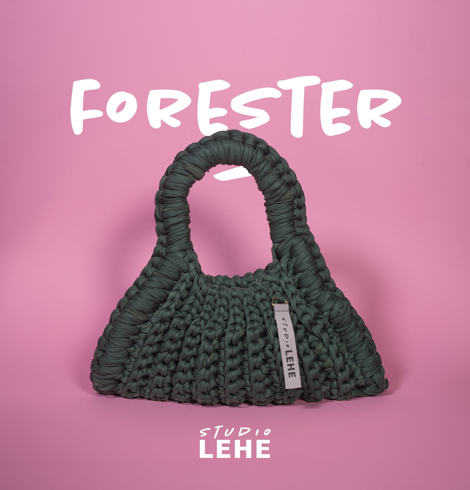 Dunkelgrüne gehäkelte Handtasche im stylischen Look aus Recycling-Garn – Modell Forester